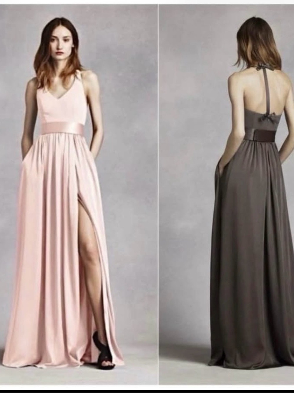 White by Vera Wang Petal Pink Halter Evening Gown with High Slit Size 14 Altered